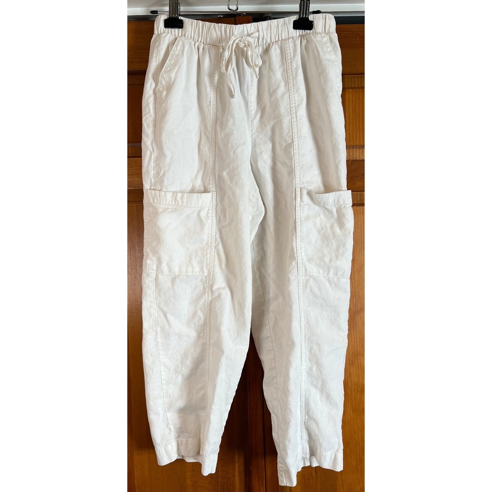 Universal Thread Womens White Linen Blend Cargo Pants Elastic Waist Small